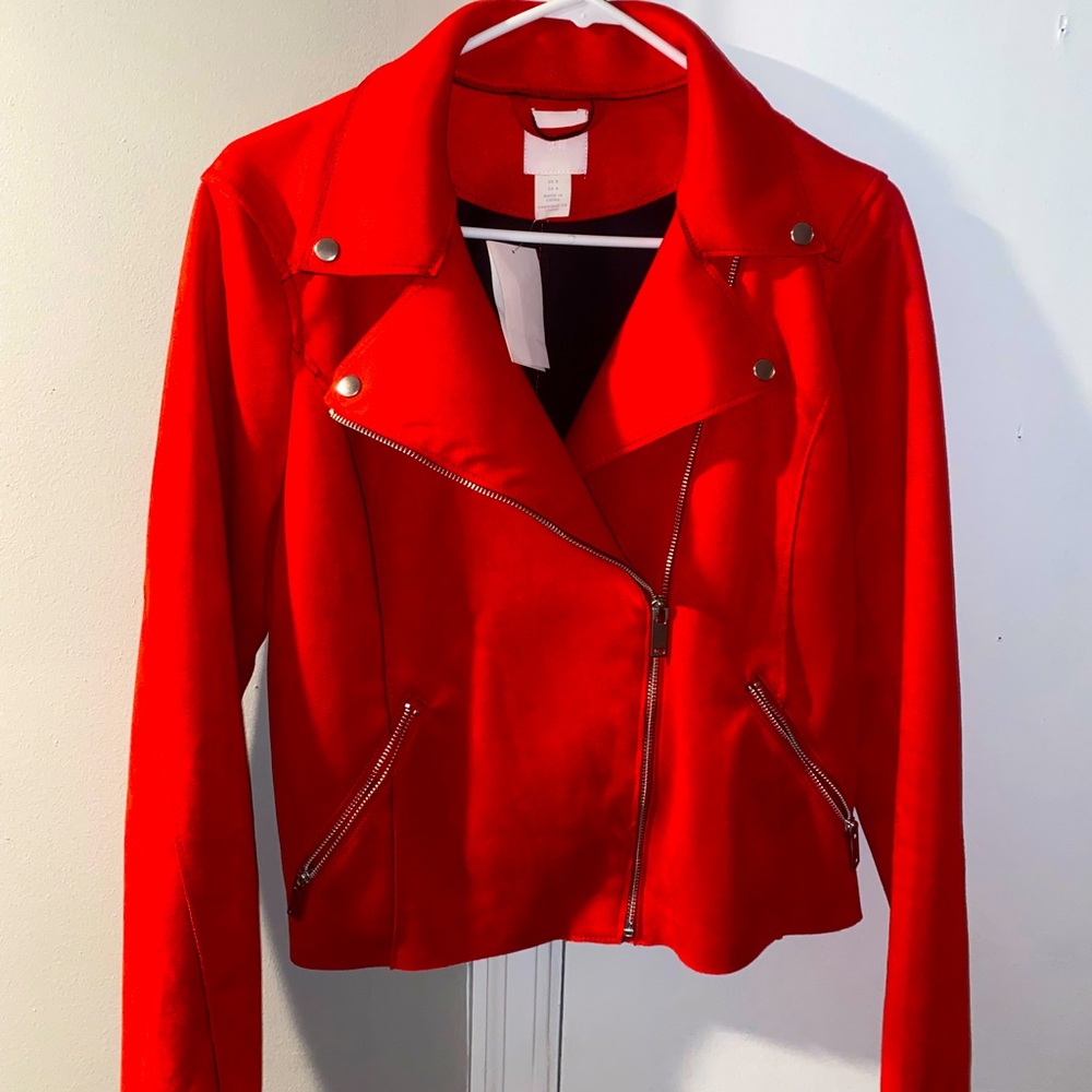 H&M Red Moto Jacket with Silver Hardware